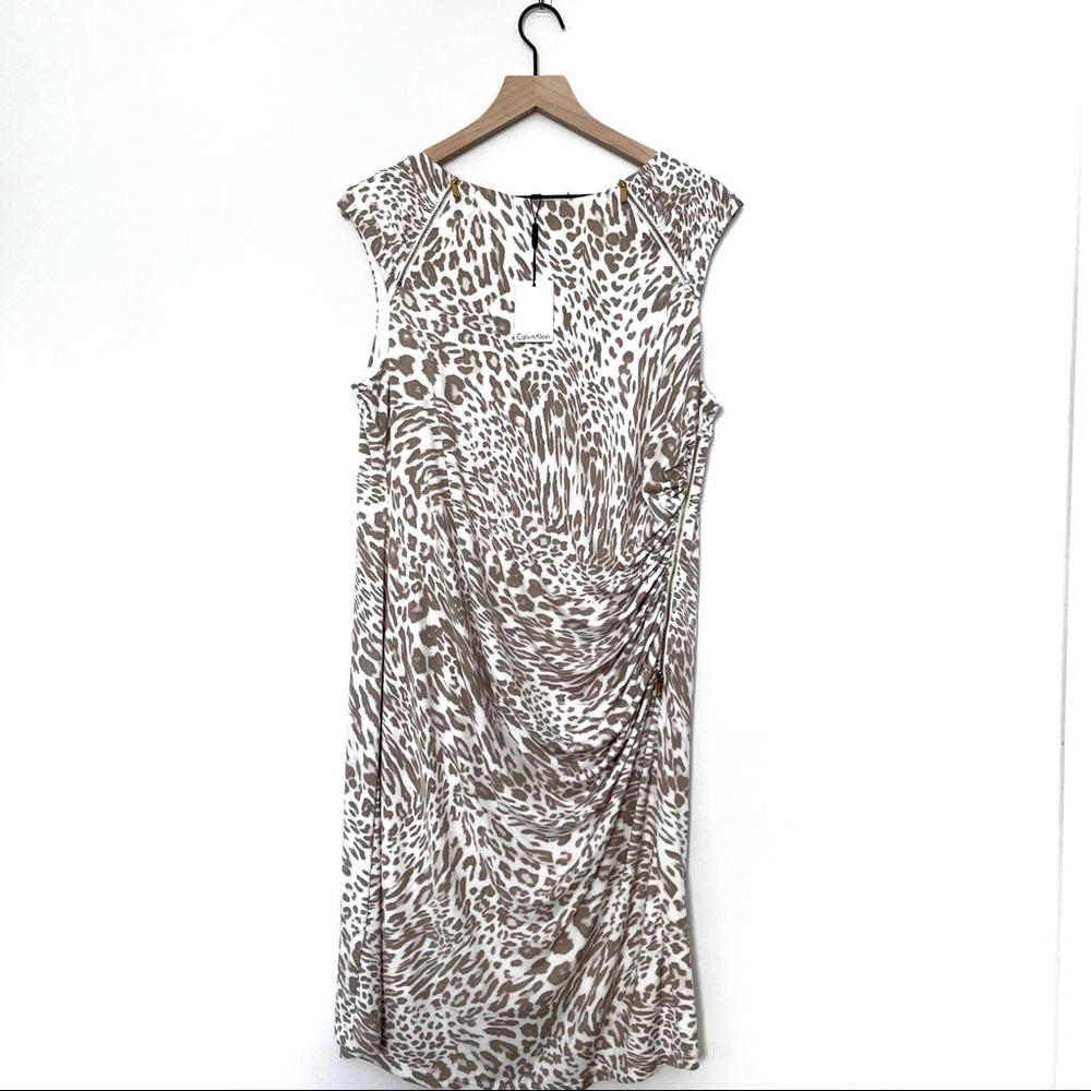 Calvin Klein Mocha Cheetah/Animal Print Midi Dress